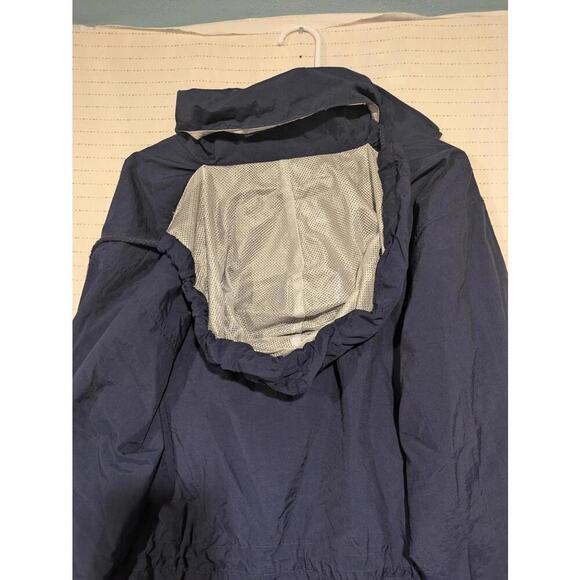 Champion Navy Blue Lightweight Windbreaker Jacket Nylon Mens Medium Rolled Hood - Picture 12 of 12